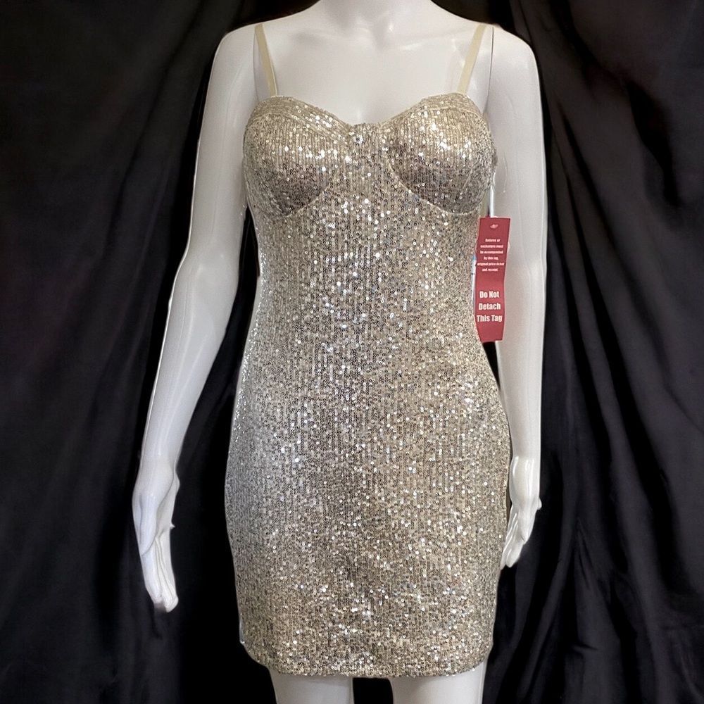 A.U.W. Secret Charm Lined Gold Sequins Mini Bodycon Dress XL NWT